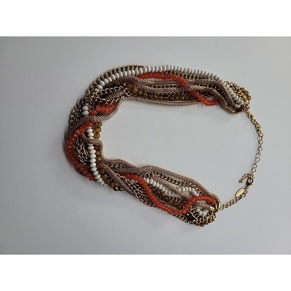 Vintage NY Necklace Multi Strand Beaded Chain Gold Tone Red Gold Twisted - Picture 10 of 14